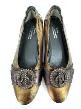 Donald Pliner Bronze Haley Rhinestone Peace Metallic Ballet Flats Womens 7.5